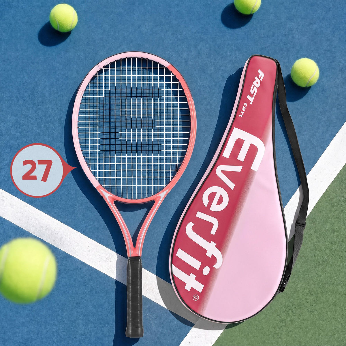 Everfit 27 Inch Tennis Racket Lightweight Racquet for Beginner Adult Players Pink Awezingly