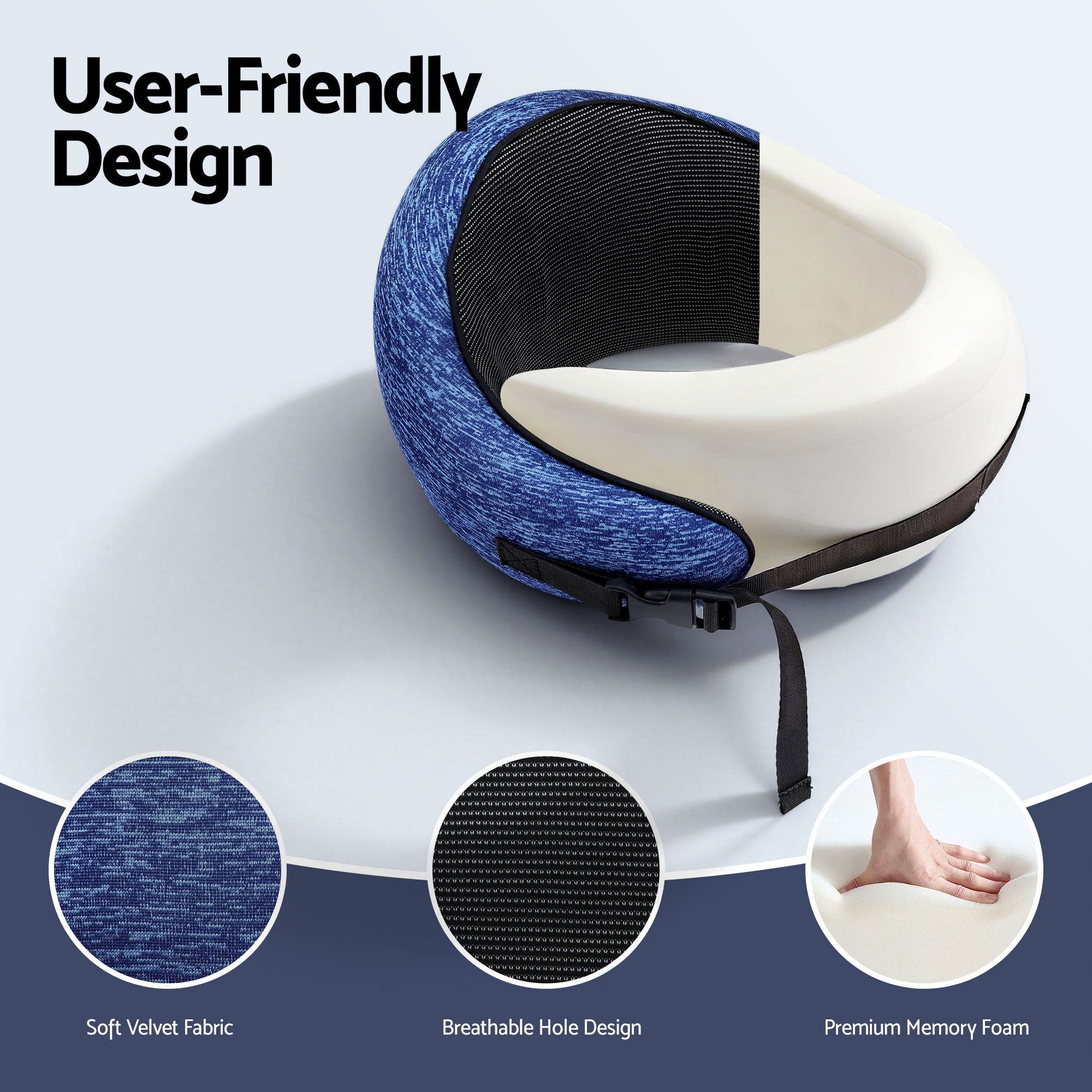 Wanderlite Travel Pillows for Airplanes Ergonomic Memory Foam Neck Pillow, Breathable & Washable Cover, Travel Bag Included, Airplane Pillow for Airplane, Car, Office and Home, Blue Awezingly