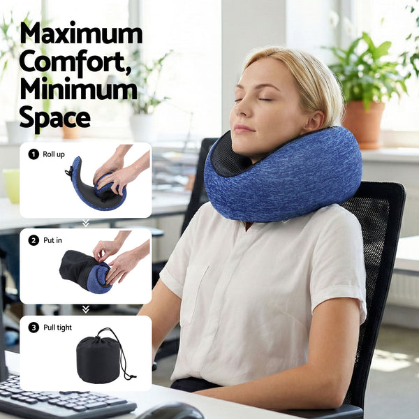 Wanderlite Travel Pillows for Airplanes Ergonomic Memory Foam Neck Pillow, Breathable & Washable Cover, Travel Bag Included, Airplane Pillow for Airplane, Car, Office and Home, Blue Awezingly