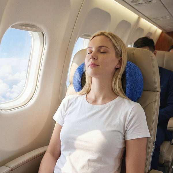Wanderlite Travel Pillows for Airplanes Ergonomic Memory Foam Neck Pillow, Breathable & Washable Cover, Travel Bag Included, Airplane Pillow for Airplane, Car, Office and Home, Blue Awezingly