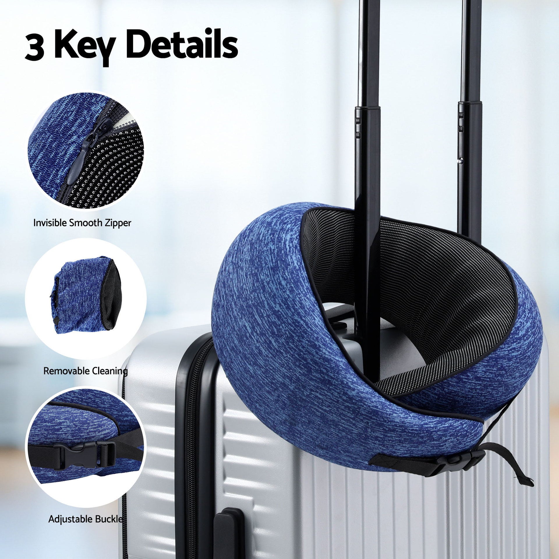 Wanderlite Travel Pillows for Airplanes Ergonomic Memory Foam Neck Pillow, Breathable & Washable Cover, Travel Bag Included, Airplane Pillow for Airplane, Car, Office and Home, Blue Awezingly