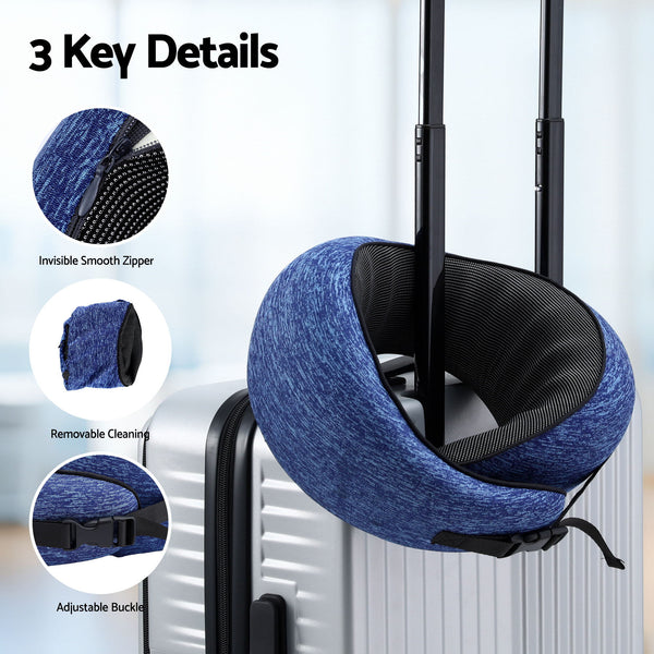 Wanderlite Travel Pillows for Airplanes Ergonomic Memory Foam Neck Pillow, Breathable & Washable Cover, Travel Bag Included, Airplane Pillow for Airplane, Car, Office and Home, Blue Awezingly