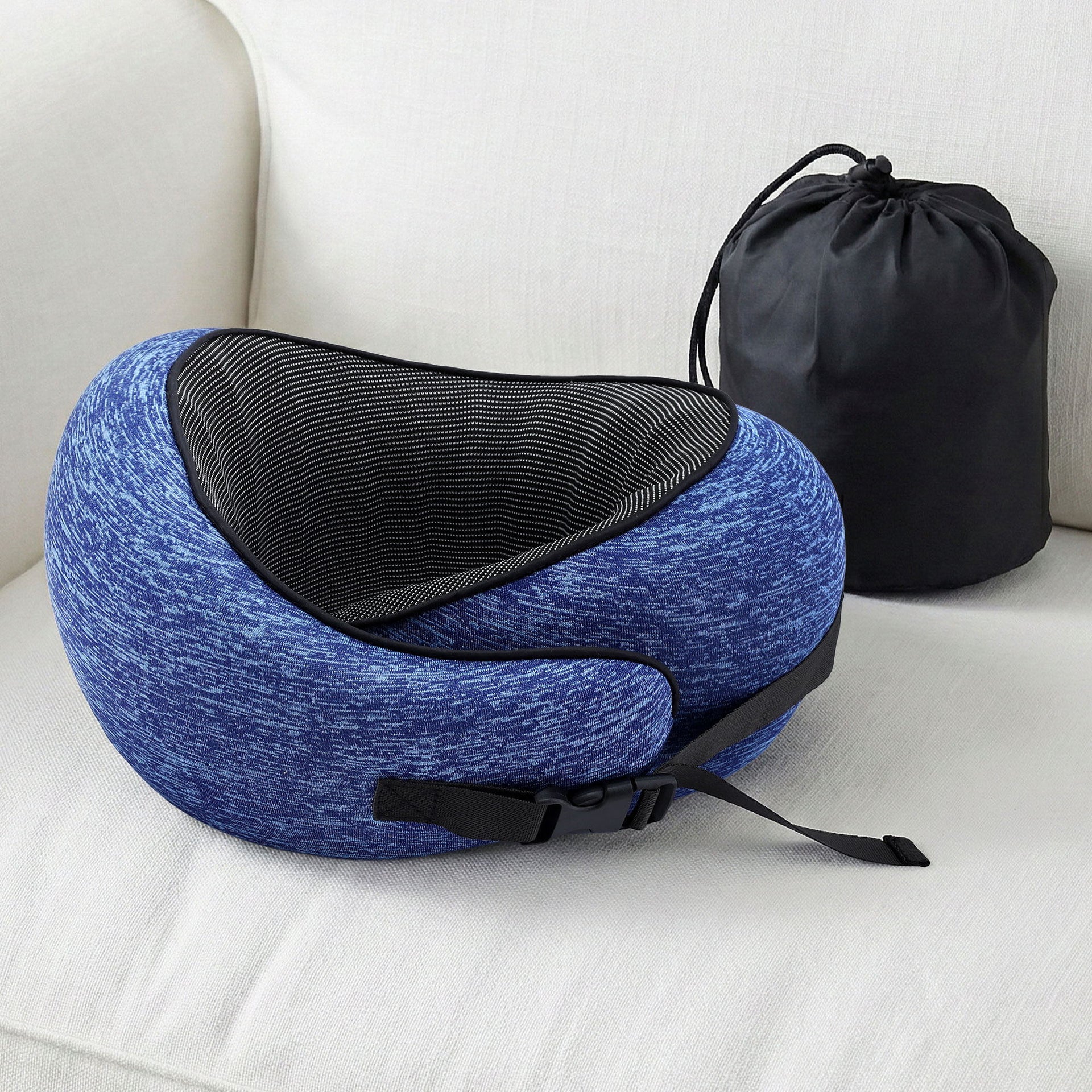 Wanderlite Travel Pillows for Airplanes Ergonomic Memory Foam Neck Pillow, Breathable & Washable Cover, Travel Bag Included, Airplane Pillow for Airplane, Car, Office and Home, Blue Awezingly