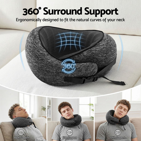 Wanderlite Travel Pillows for Airplanes Ergonomic Memory Foam Neck Pillow, Breathable & Washable Cover, Travel Bag Included, Airplane Pillow for Airplane, Car, Office and Home, Dark Grey Awezingly