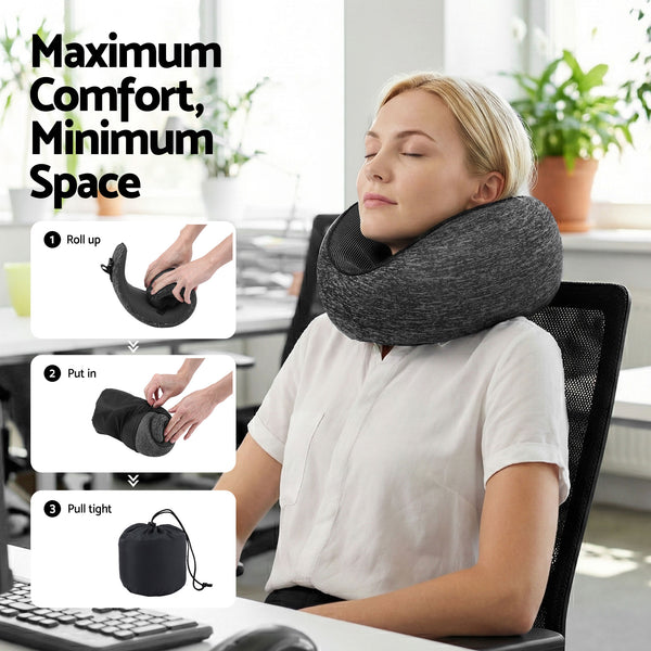 Wanderlite Travel Pillows for Airplanes Ergonomic Memory Foam Neck Pillow, Breathable & Washable Cover, Travel Bag Included, Airplane Pillow for Airplane, Car, Office and Home, Dark Grey Awezingly