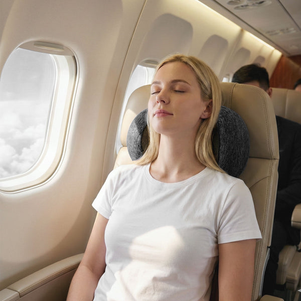Wanderlite Travel Pillows for Airplanes Ergonomic Memory Foam Neck Pillow, Breathable & Washable Cover, Travel Bag Included, Airplane Pillow for Airplane, Car, Office and Home, Dark Grey Awezingly