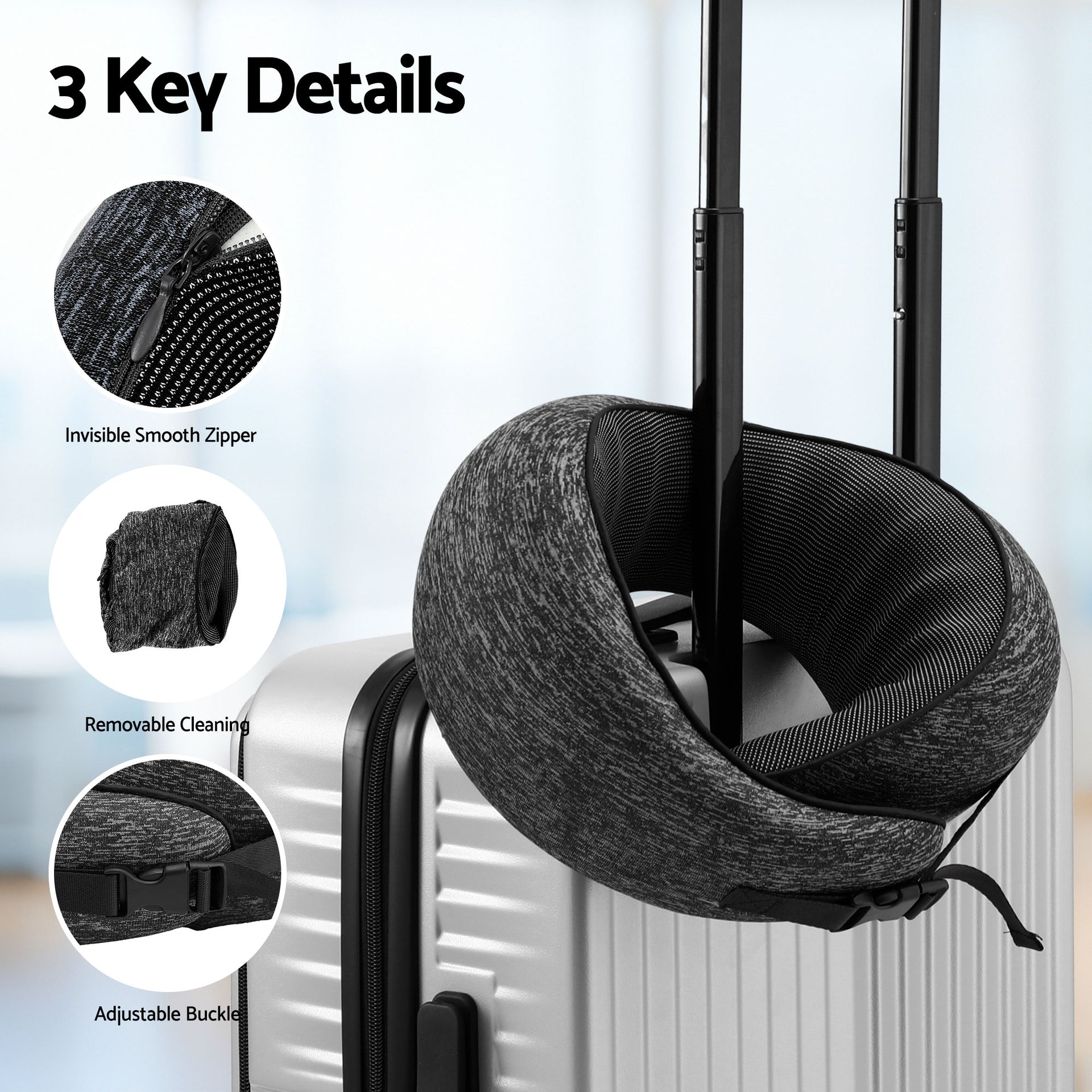 Wanderlite Travel Pillows for Airplanes Ergonomic Memory Foam Neck Pillow, Breathable & Washable Cover, Travel Bag Included, Airplane Pillow for Airplane, Car, Office and Home, Dark Grey Awezingly