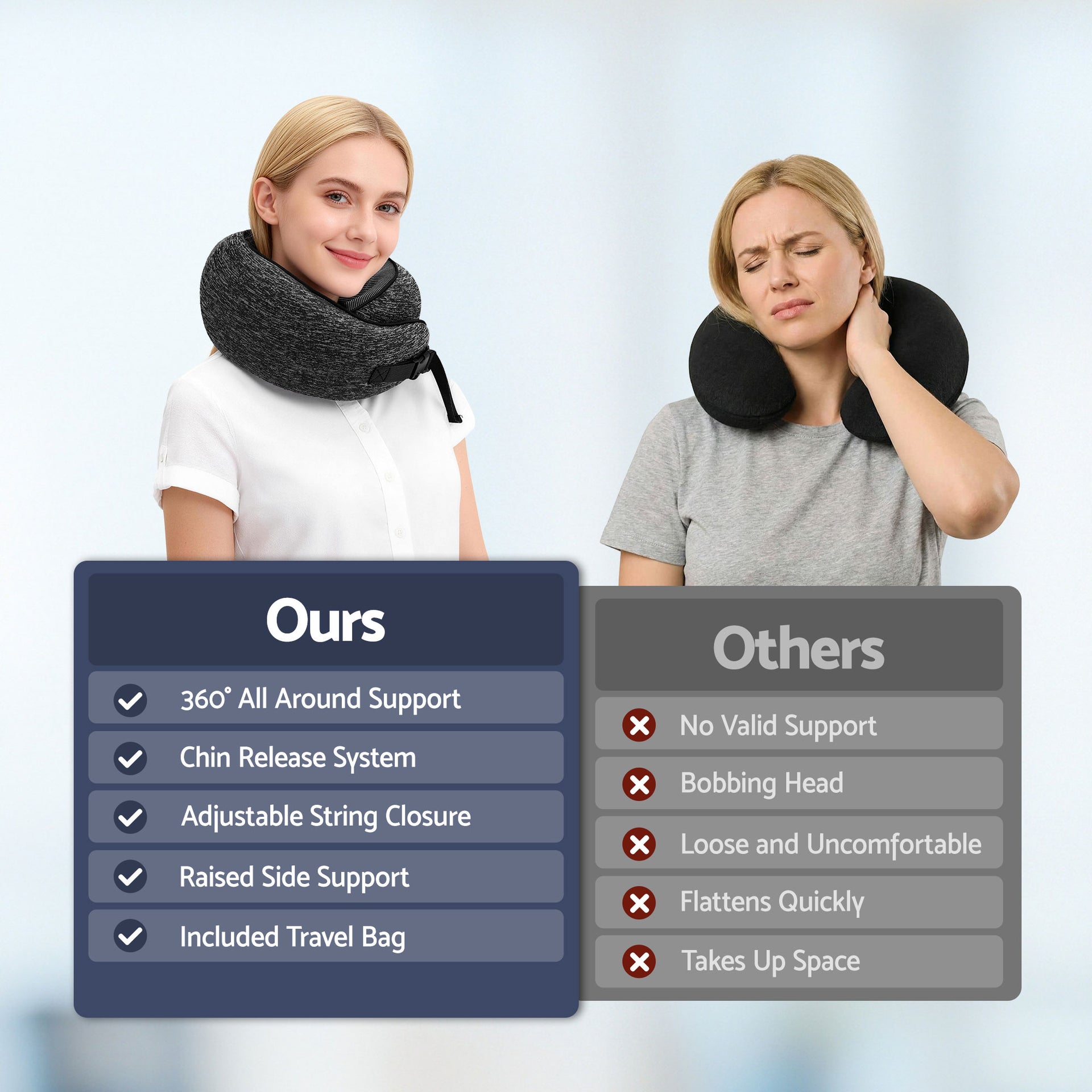 Wanderlite Travel Pillows for Airplanes Ergonomic Memory Foam Neck Pillow, Breathable & Washable Cover, Travel Bag Included, Airplane Pillow for Airplane, Car, Office and Home, Dark Grey Awezingly