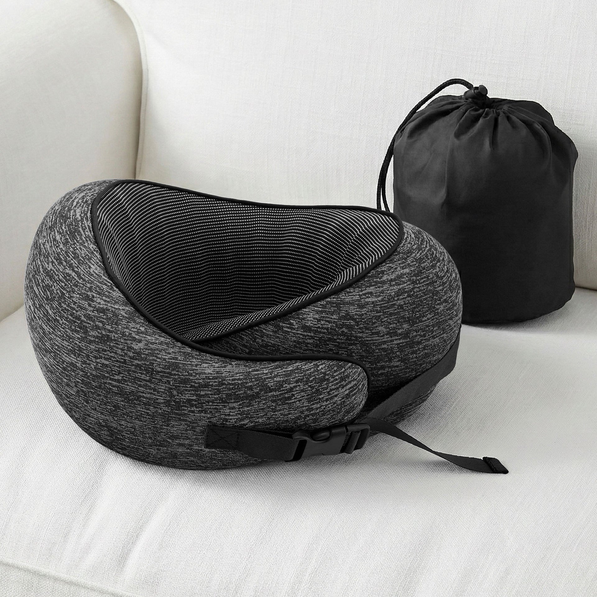 Wanderlite Travel Pillows for Airplanes Ergonomic Memory Foam Neck Pillow, Breathable & Washable Cover, Travel Bag Included, Airplane Pillow for Airplane, Car, Office and Home, Dark Grey Awezingly