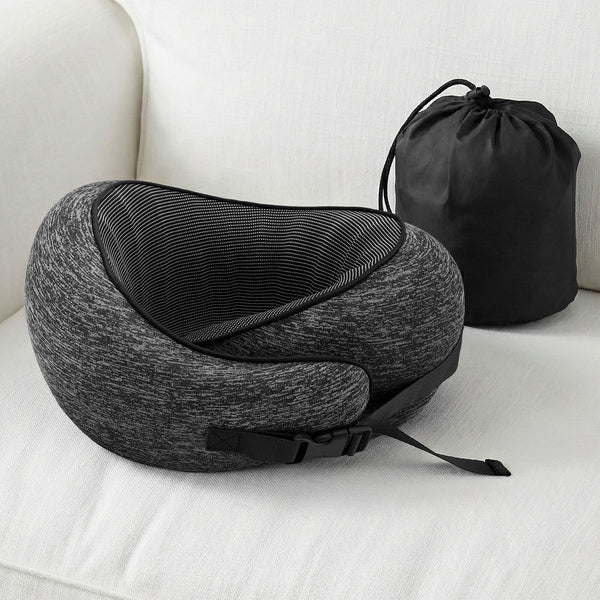 Wanderlite Travel Pillows for Airplanes Ergonomic Memory Foam Neck Pillow, Breathable & Washable Cover, Travel Bag Included, Airplane Pillow for Airplane, Car, Office and Home, Dark Grey Awezingly