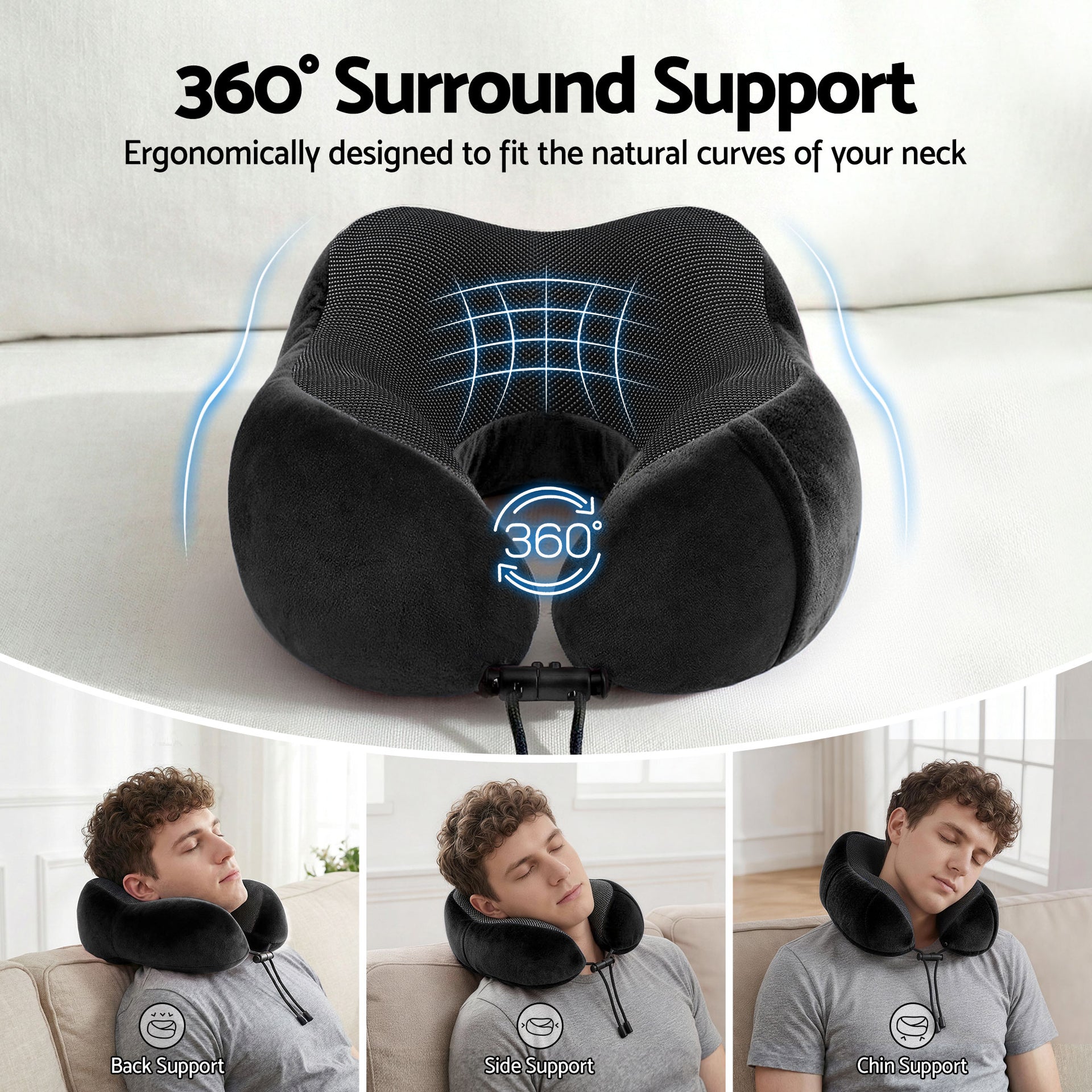 Wanderlite Travel Pillow for Airplanes Memory Foam Neck Pillows for Traveling, Soft & Washable Cover with Storage Bag, Portable Plane Accessories for Airplanes Offices Cars, Black Awezingly