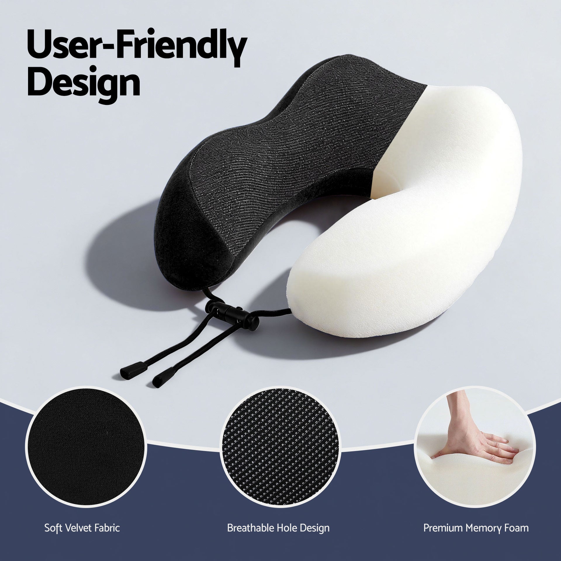 Wanderlite Travel Pillow for Airplanes Memory Foam Neck Pillows for Traveling, Soft & Washable Cover with Storage Bag, Portable Plane Accessories for Airplanes Offices Cars, Black Awezingly