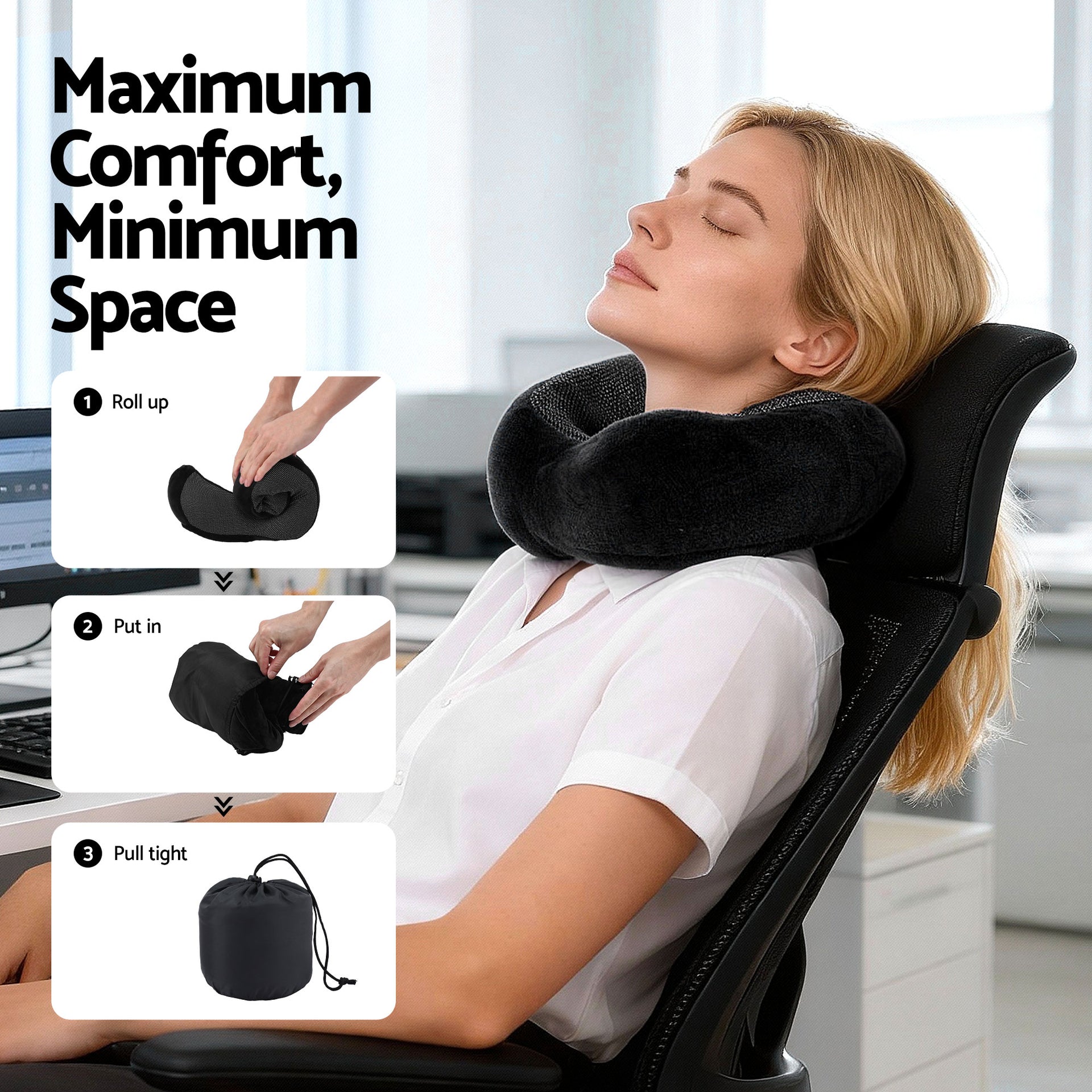 Wanderlite Travel Pillow for Airplanes Memory Foam Neck Pillows for Traveling, Soft & Washable Cover with Storage Bag, Portable Plane Accessories for Airplanes Offices Cars, Black Awezingly