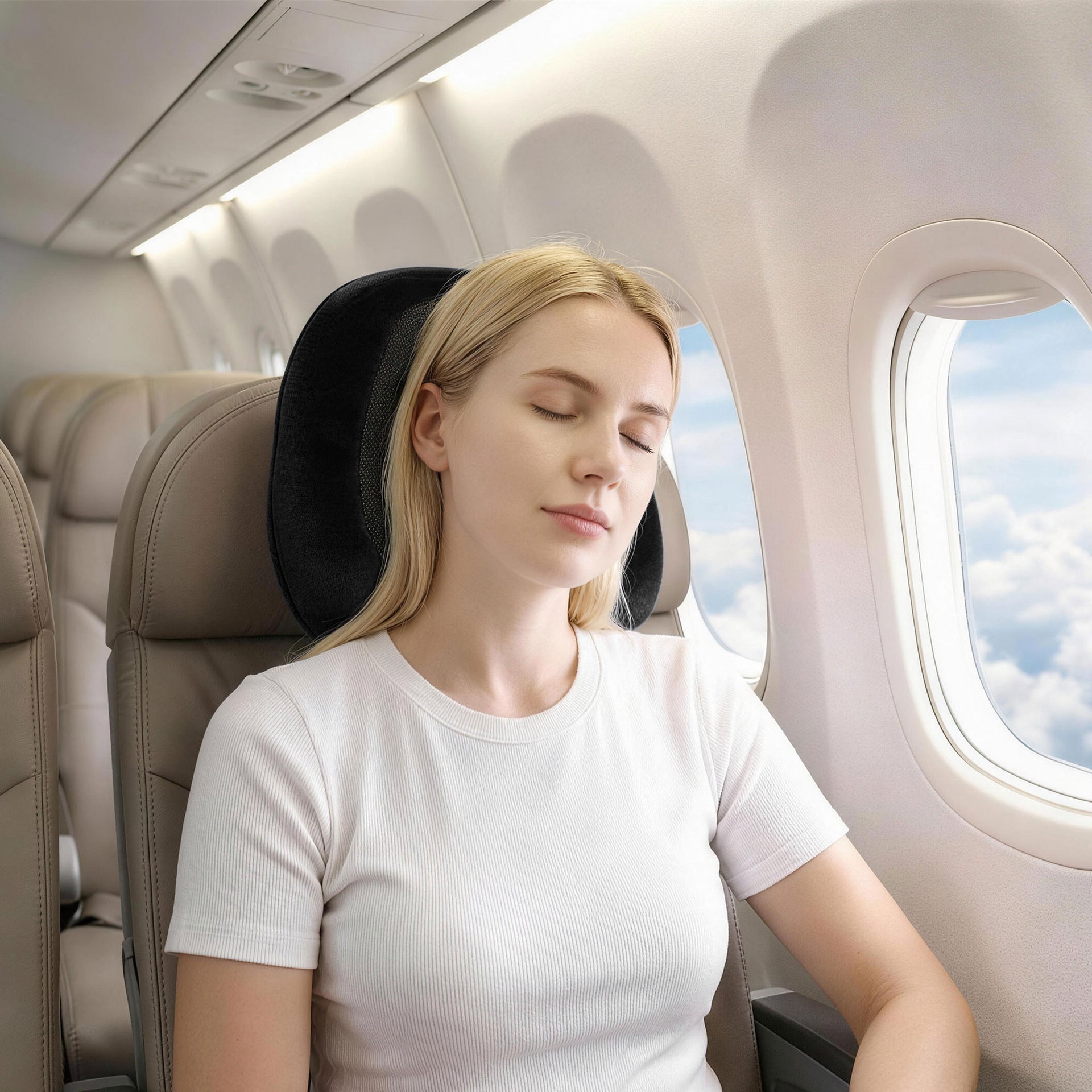 Wanderlite Travel Pillow for Airplanes Memory Foam Neck Pillows for Traveling, Soft & Washable Cover with Storage Bag, Portable Plane Accessories for Airplanes Offices Cars, Black Awezingly