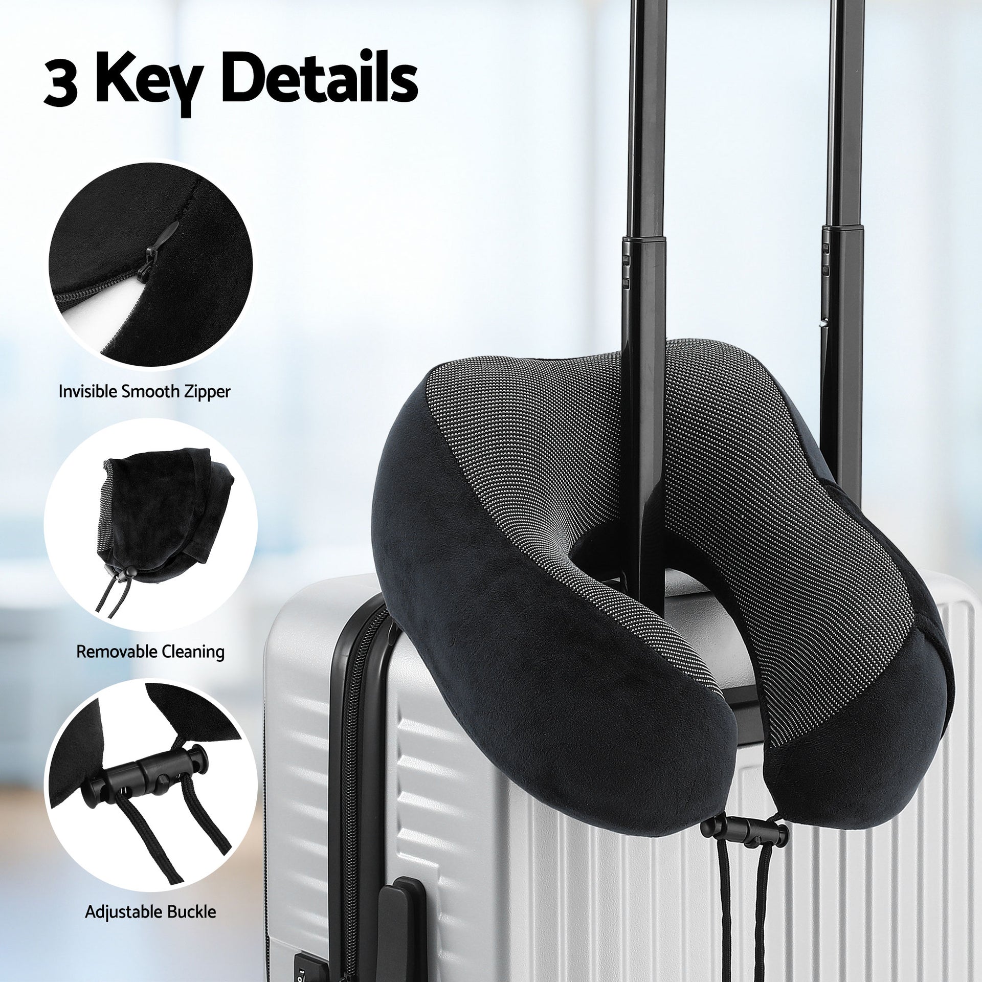 Wanderlite Travel Pillow for Airplanes Memory Foam Neck Pillows for Traveling, Soft & Washable Cover with Storage Bag, Portable Plane Accessories for Airplanes Offices Cars, Black Awezingly