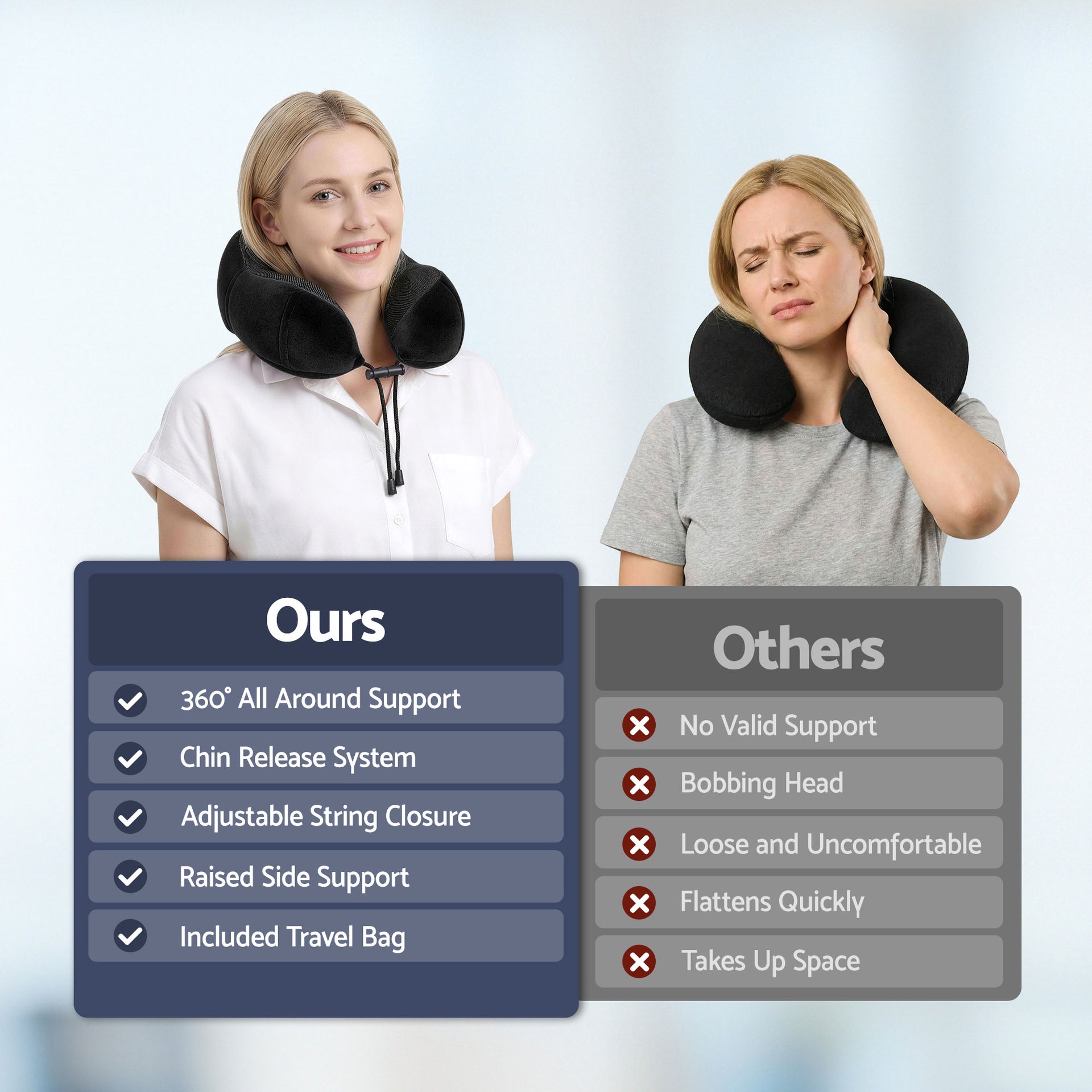 Wanderlite Travel Pillow for Airplanes Memory Foam Neck Pillows for Traveling, Soft & Washable Cover with Storage Bag, Portable Plane Accessories for Airplanes Offices Cars, Black Awezingly