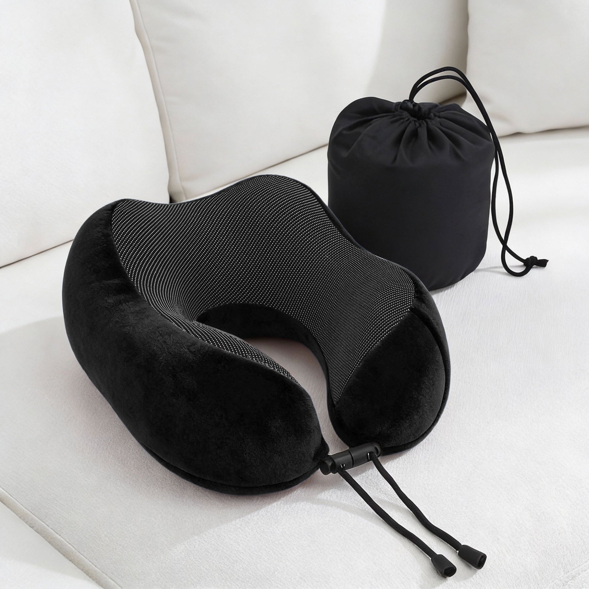 Wanderlite Travel Pillow for Airplanes Memory Foam Neck Pillows for Traveling, Soft & Washable Cover with Storage Bag, Portable Plane Accessories for Airplanes Offices Cars, Black Awezingly