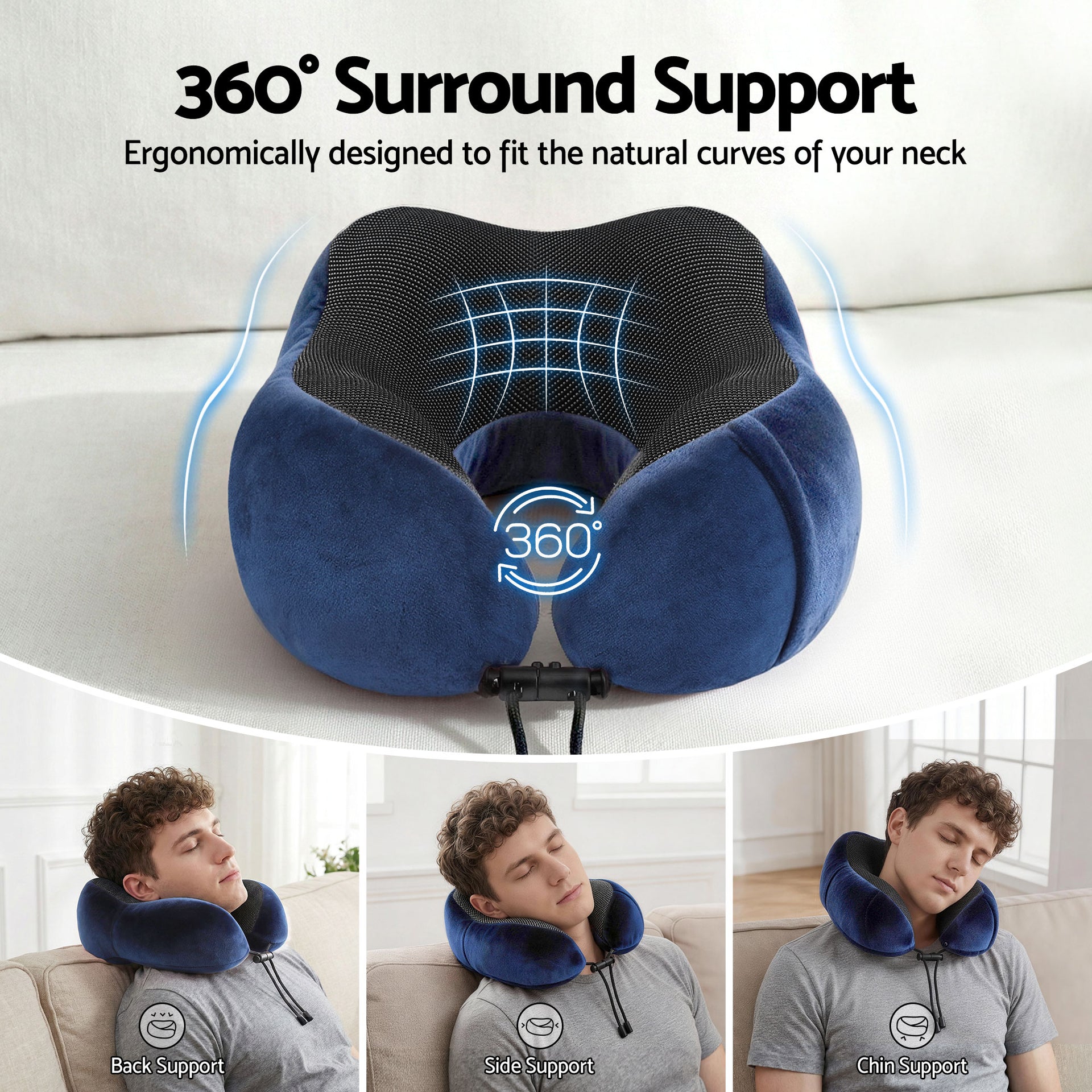 Wanderlite Travel Pillow for Airplanes Memory Foam Neck Pillows for Traveling, Soft & Washable Cover with Storage Bag, Portable Plane Accessories for Airplanes Offices Cars, Blue Awezingly