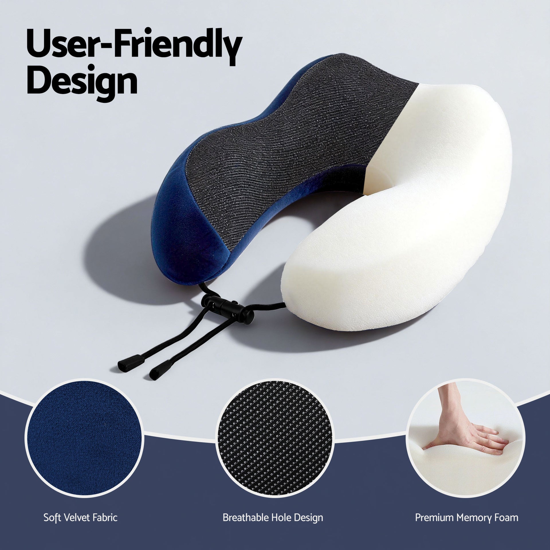 Wanderlite Travel Pillow for Airplanes Memory Foam Neck Pillows for Traveling, Soft & Washable Cover with Storage Bag, Portable Plane Accessories for Airplanes Offices Cars, Blue Awezingly