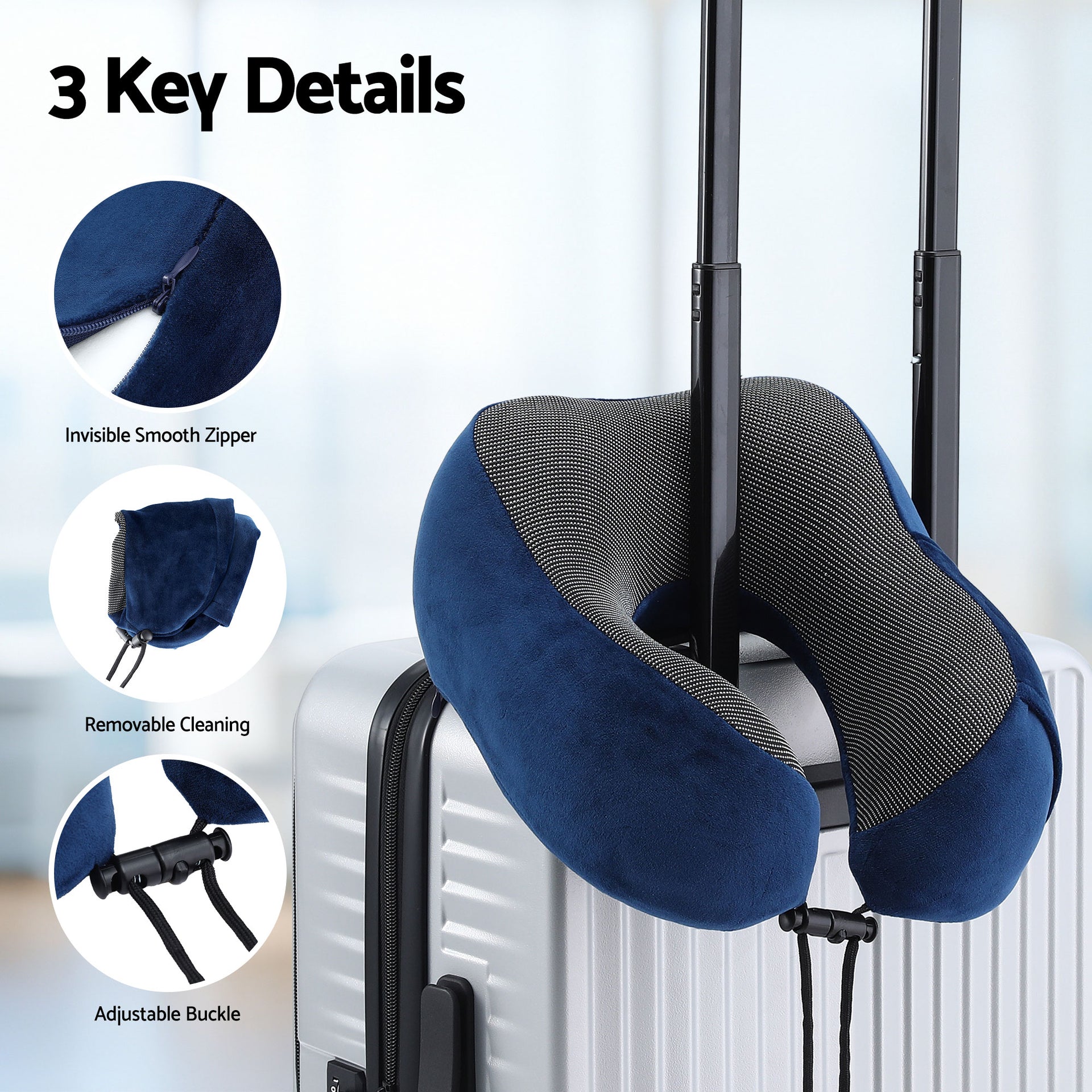 Wanderlite Travel Pillow for Airplanes Memory Foam Neck Pillows for Traveling, Soft & Washable Cover with Storage Bag, Portable Plane Accessories for Airplanes Offices Cars, Blue Awezingly