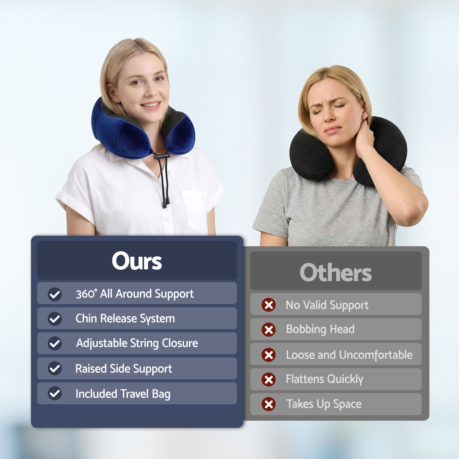 Wanderlite Travel Pillow for Airplanes Memory Foam Neck Pillows for Traveling, Soft & Washable Cover with Storage Bag, Portable Plane Accessories for Airplanes Offices Cars, Blue Awezingly