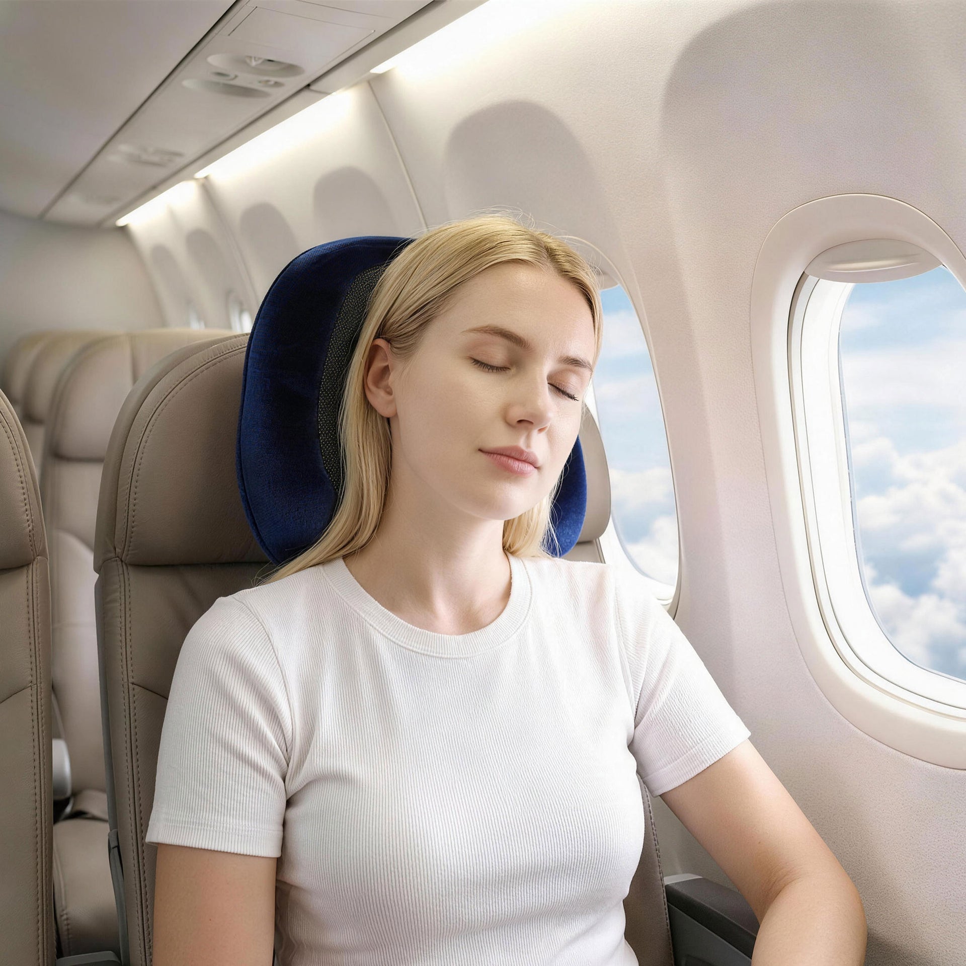 Wanderlite Travel Pillow for Airplanes Memory Foam Neck Pillows for Traveling, Soft & Washable Cover with Storage Bag, Portable Plane Accessories for Airplanes Offices Cars, Blue Awezingly