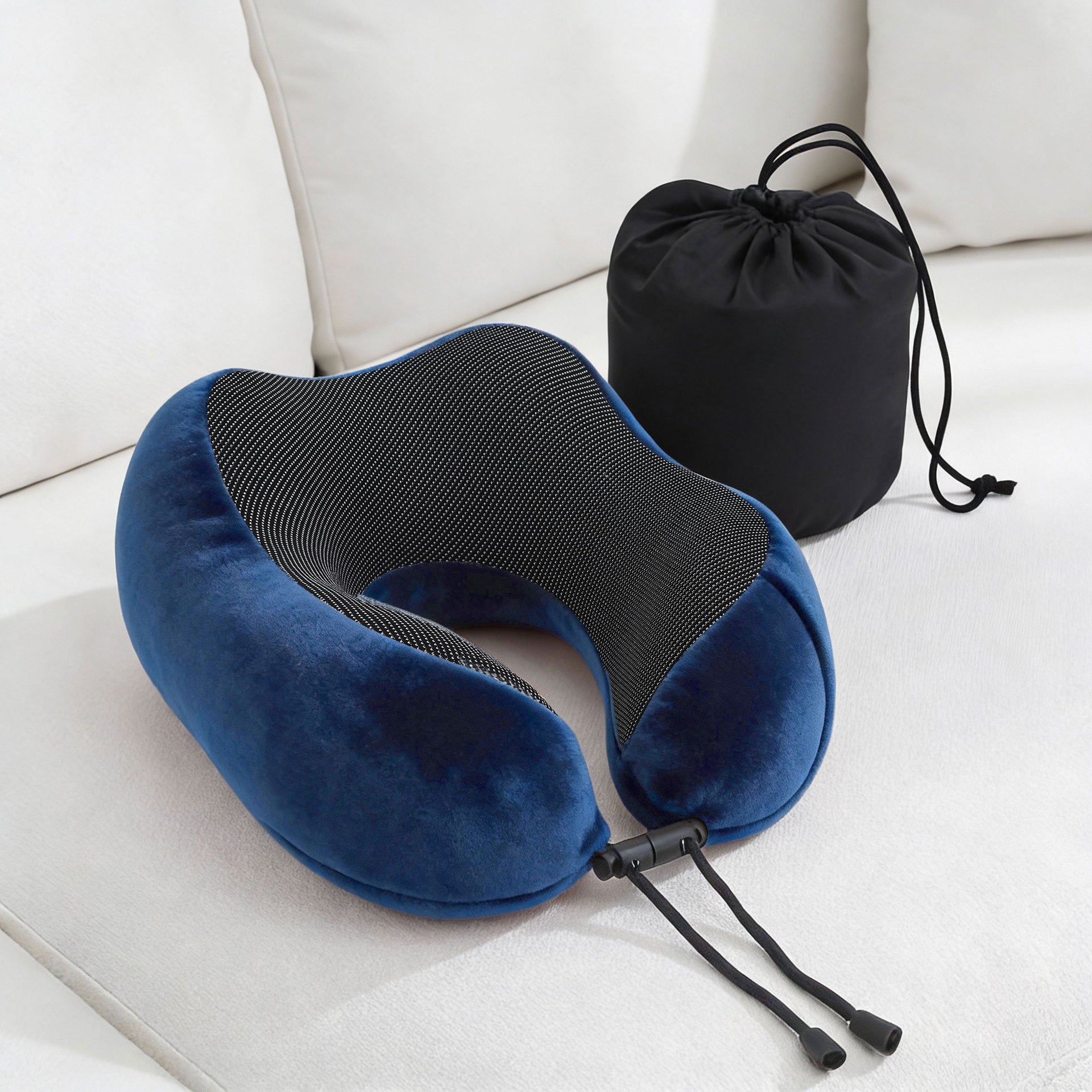 Wanderlite Travel Pillow for Airplanes Memory Foam Neck Pillows for Traveling, Soft & Washable Cover with Storage Bag, Portable Plane Accessories for Airplanes Offices Cars, Blue Awezingly