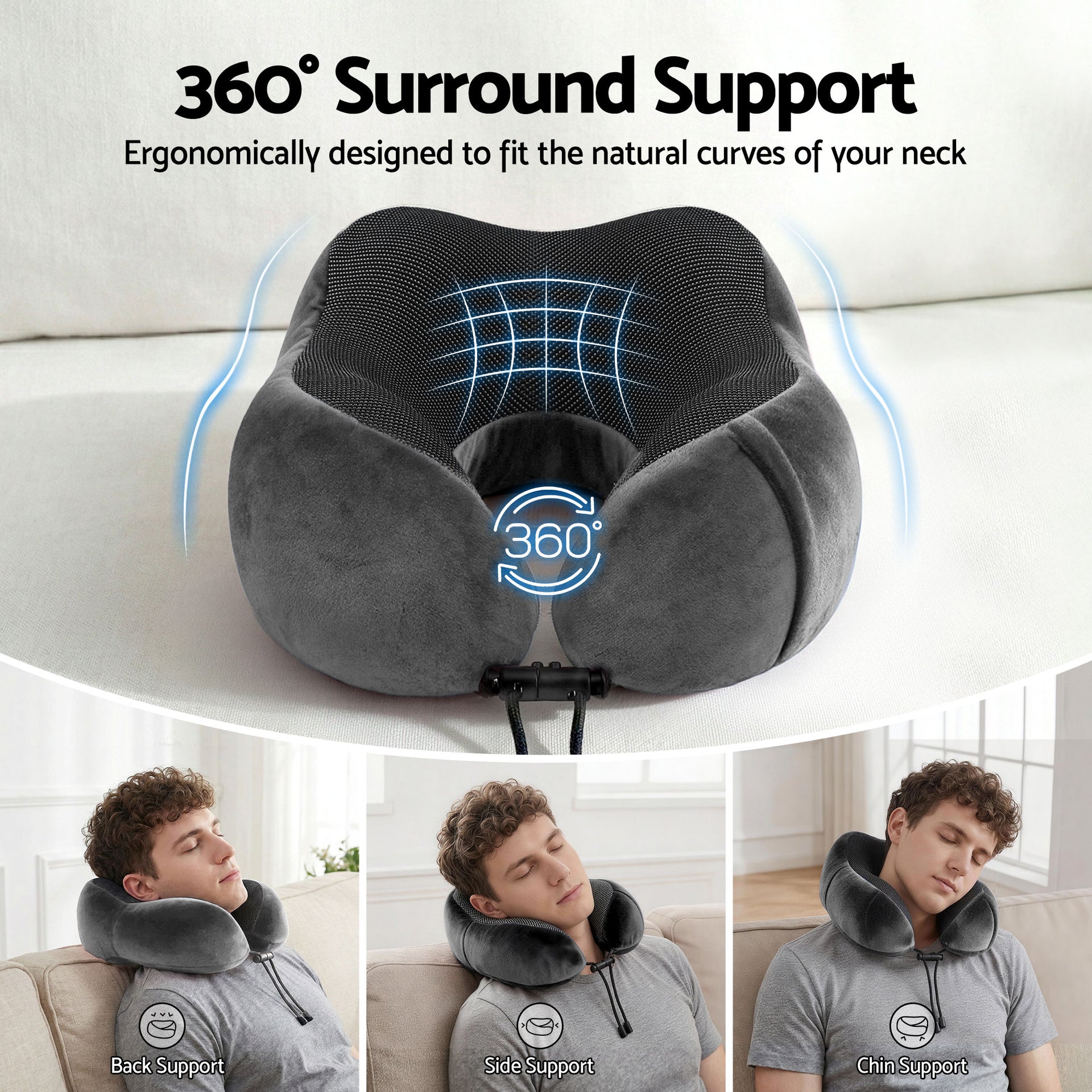 Wanderlite Travel Pillow for Airplanes Memory Foam Neck Pillows for Traveling, Soft & Washable Cover with Storage Bag, Portable Plane Accessories for Airplanes Offices Cars, Grey Awezingly