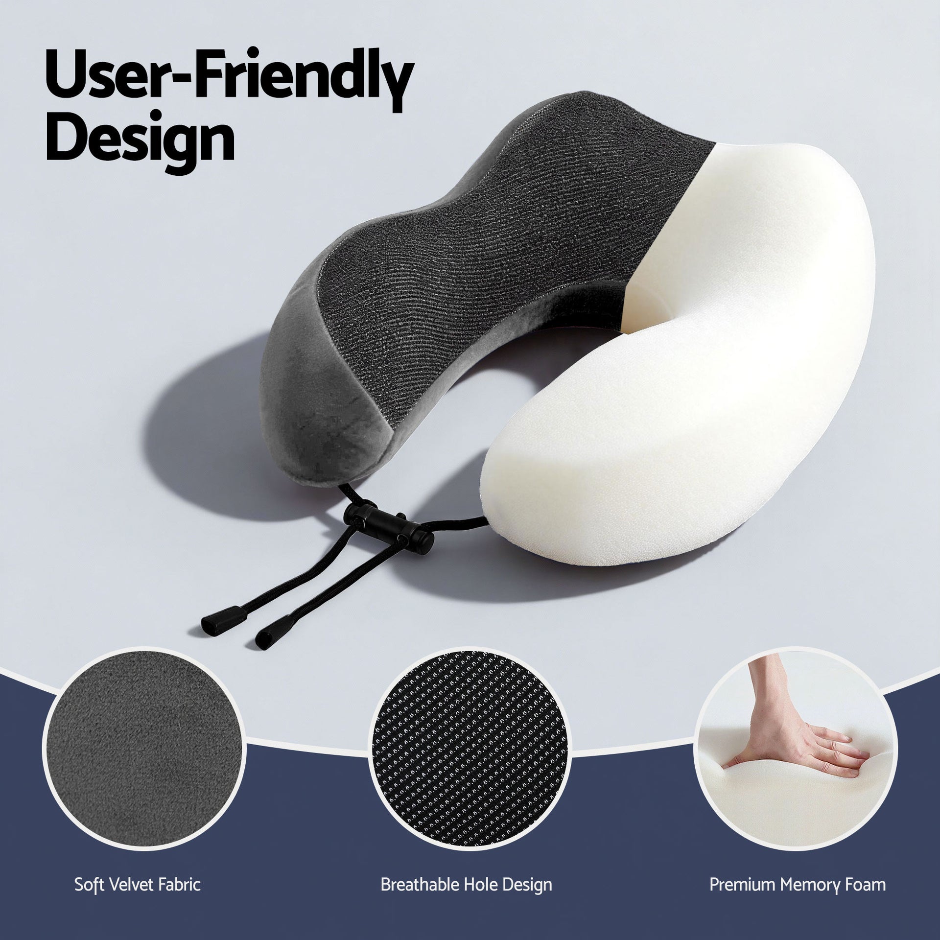 Wanderlite Travel Pillow for Airplanes Memory Foam Neck Pillows for Traveling, Soft & Washable Cover with Storage Bag, Portable Plane Accessories for Airplanes Offices Cars, Grey Awezingly