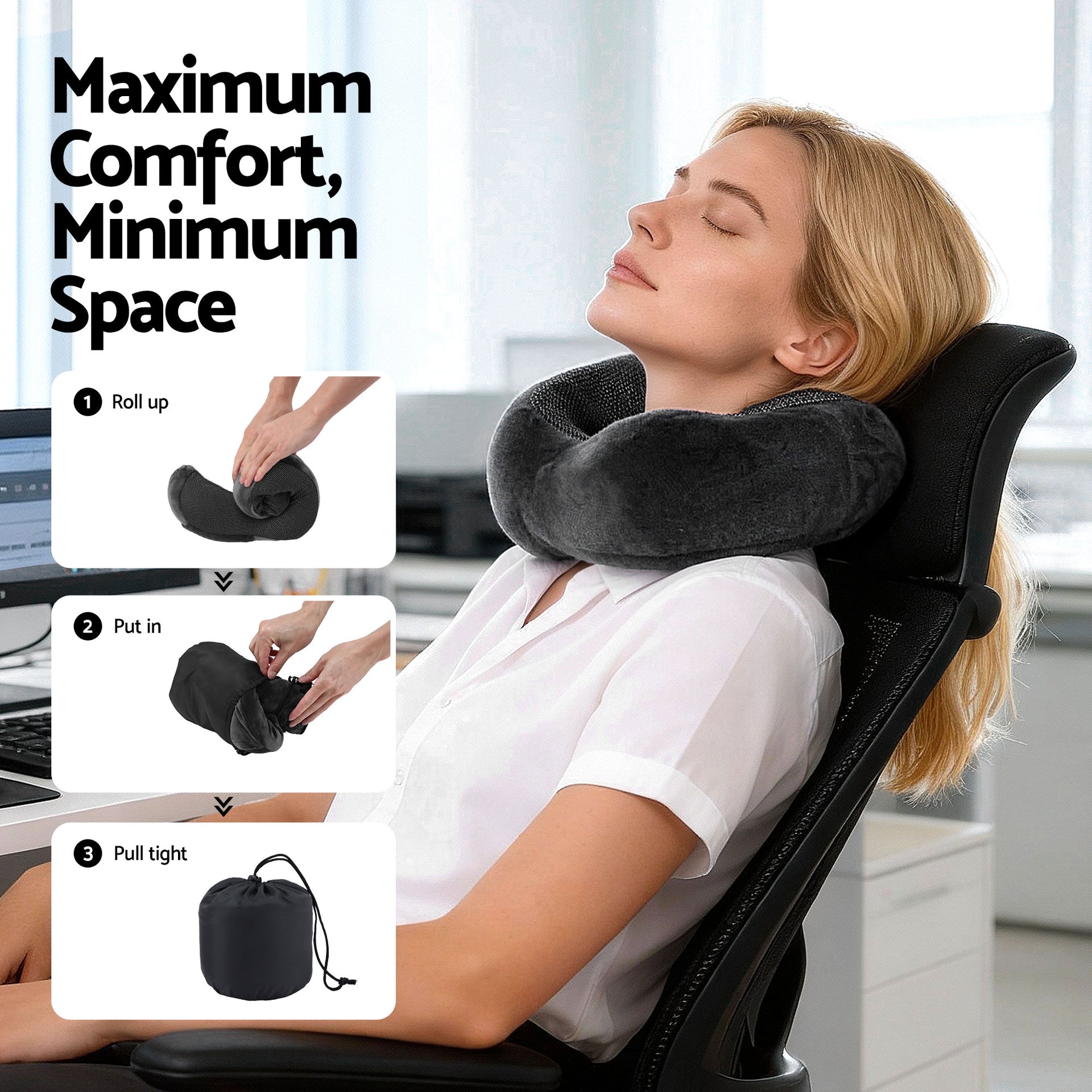 Wanderlite Travel Pillow for Airplanes Memory Foam Neck Pillows for Traveling, Soft & Washable Cover with Storage Bag, Portable Plane Accessories for Airplanes Offices Cars, Grey Awezingly