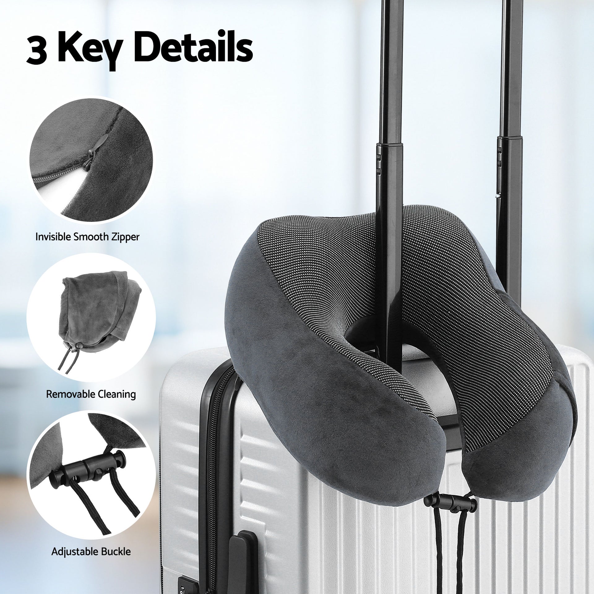 Wanderlite Travel Pillow for Airplanes Memory Foam Neck Pillows for Traveling, Soft & Washable Cover with Storage Bag, Portable Plane Accessories for Airplanes Offices Cars, Grey Awezingly