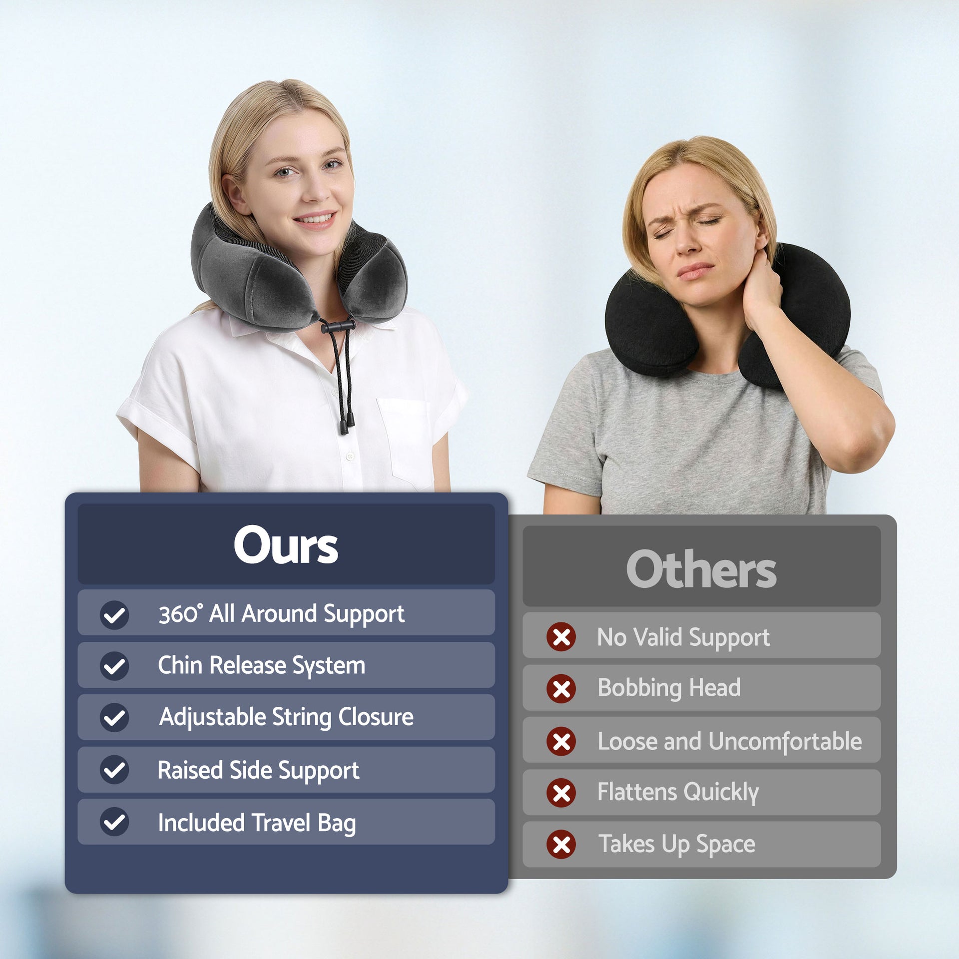 Wanderlite Travel Pillow for Airplanes Memory Foam Neck Pillows for Traveling, Soft & Washable Cover with Storage Bag, Portable Plane Accessories for Airplanes Offices Cars, Grey Awezingly