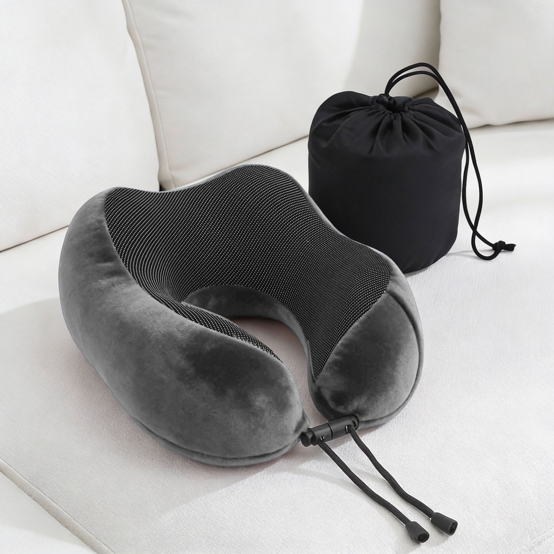 Wanderlite Travel Pillow for Airplanes Memory Foam Neck Pillows for Traveling, Soft & Washable Cover with Storage Bag, Portable Plane Accessories for Airplanes Offices Cars, Grey Awezingly