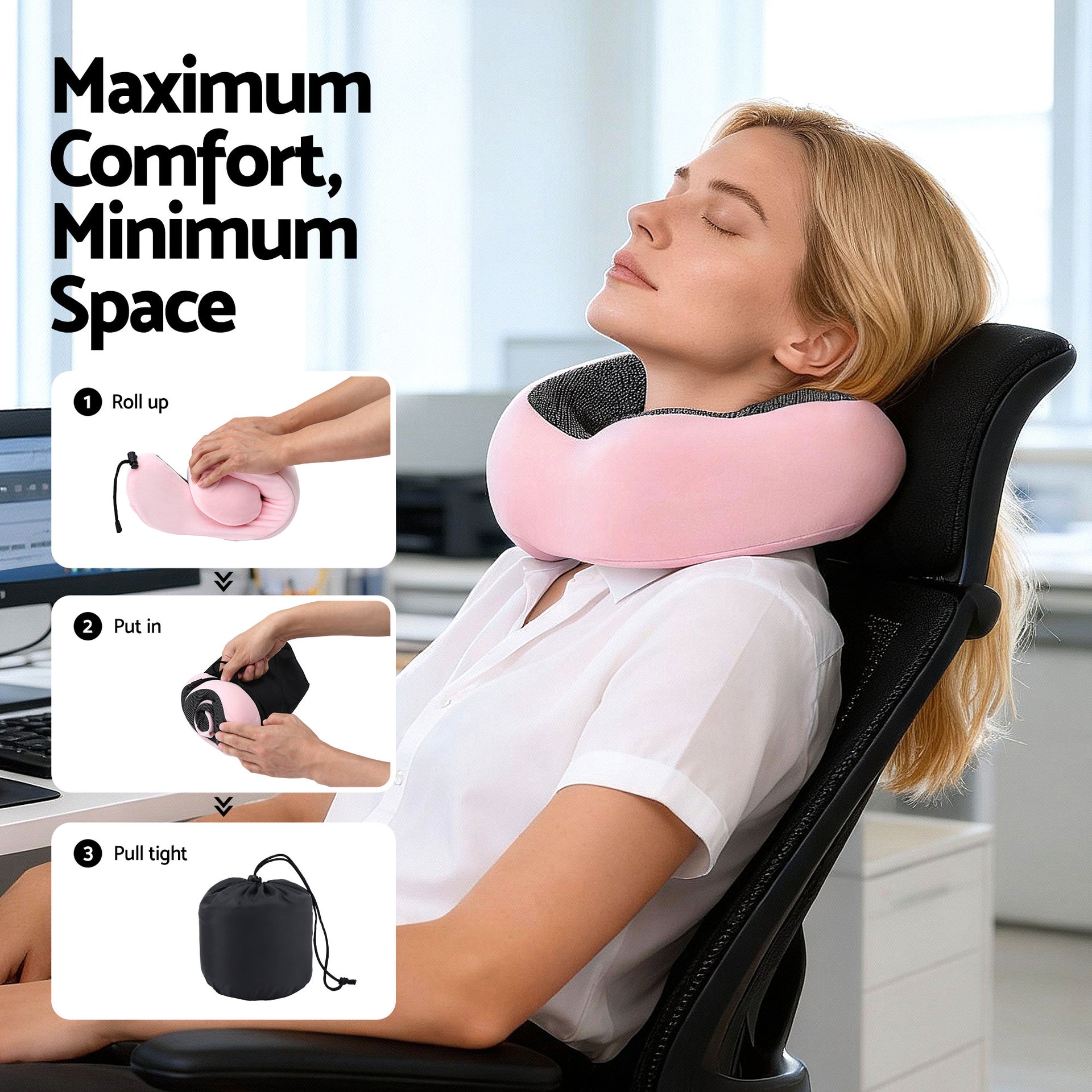 Wanderlite Travel Pillow for Airplanes Memory Foam Neck Pillows for Traveling, Soft & Washable Cover with Storage Bag, Portable Plane Accessories for Airplanes Offices Cars, Pink Awezingly