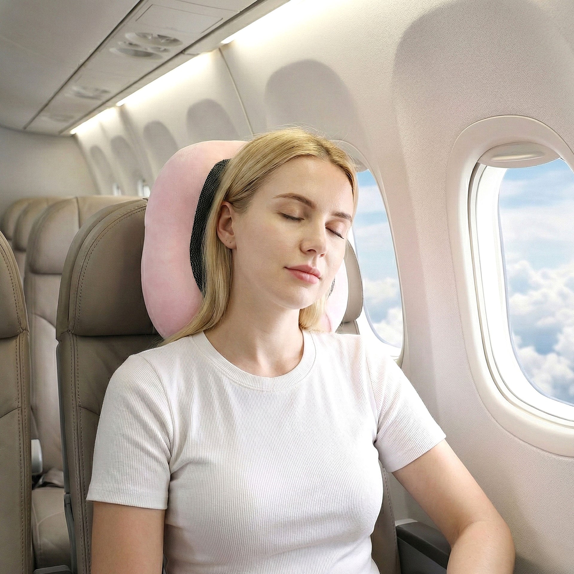 Wanderlite Travel Pillow for Airplanes Memory Foam Neck Pillows for Traveling, Soft & Washable Cover with Storage Bag, Portable Plane Accessories for Airplanes Offices Cars, Pink Awezingly