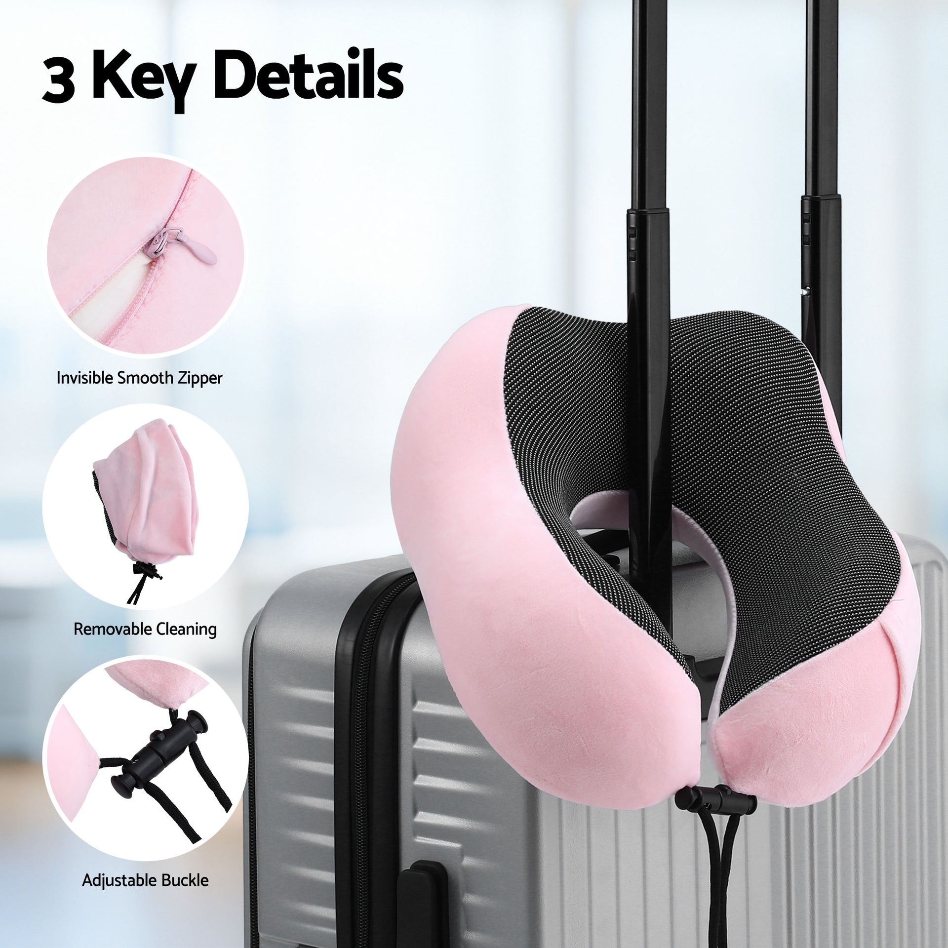Wanderlite Travel Pillow for Airplanes Memory Foam Neck Pillows for Traveling, Soft & Washable Cover with Storage Bag, Portable Plane Accessories for Airplanes Offices Cars, Pink Awezingly