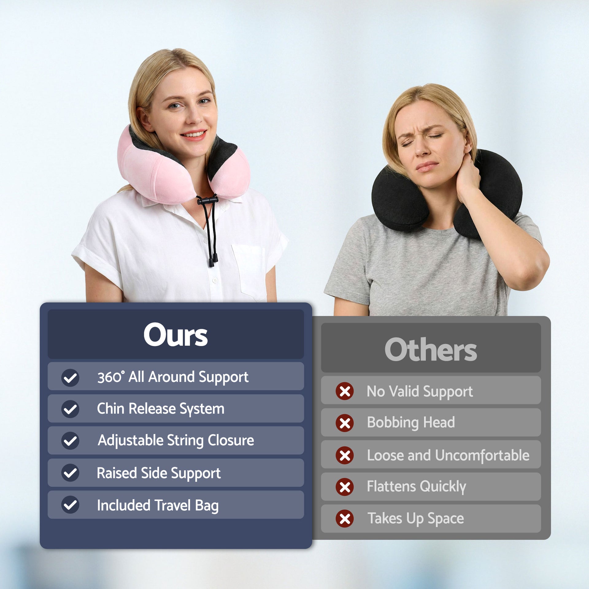 Wanderlite Travel Pillow for Airplanes Memory Foam Neck Pillows for Traveling, Soft & Washable Cover with Storage Bag, Portable Plane Accessories for Airplanes Offices Cars, Pink Awezingly