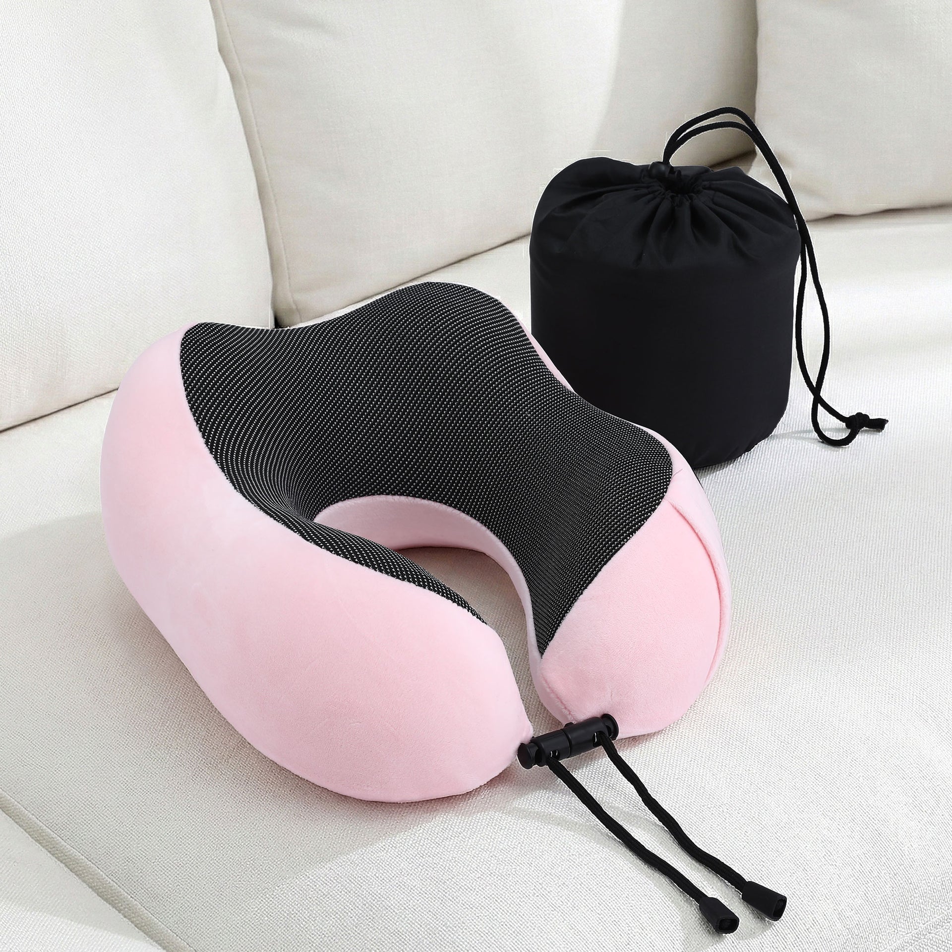 Wanderlite Travel Pillow for Airplanes Memory Foam Neck Pillows for Traveling, Soft & Washable Cover with Storage Bag, Portable Plane Accessories for Airplanes Offices Cars, Pink Awezingly
