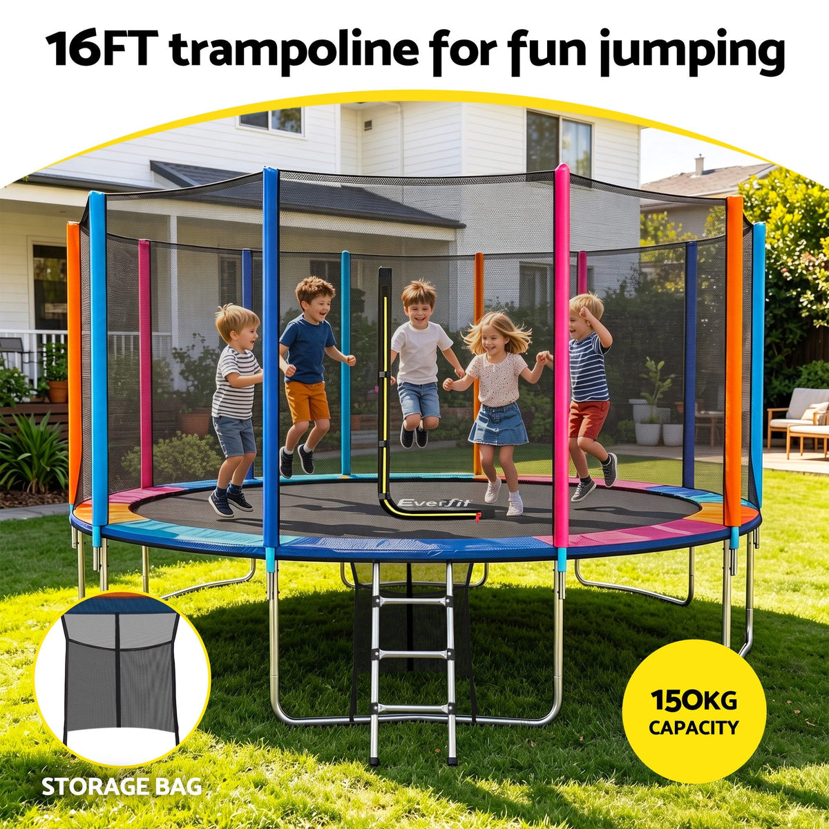 Everfit 16FT Kids Trampoline Rebounder with Enclosure Net Storage Bag Awezingly