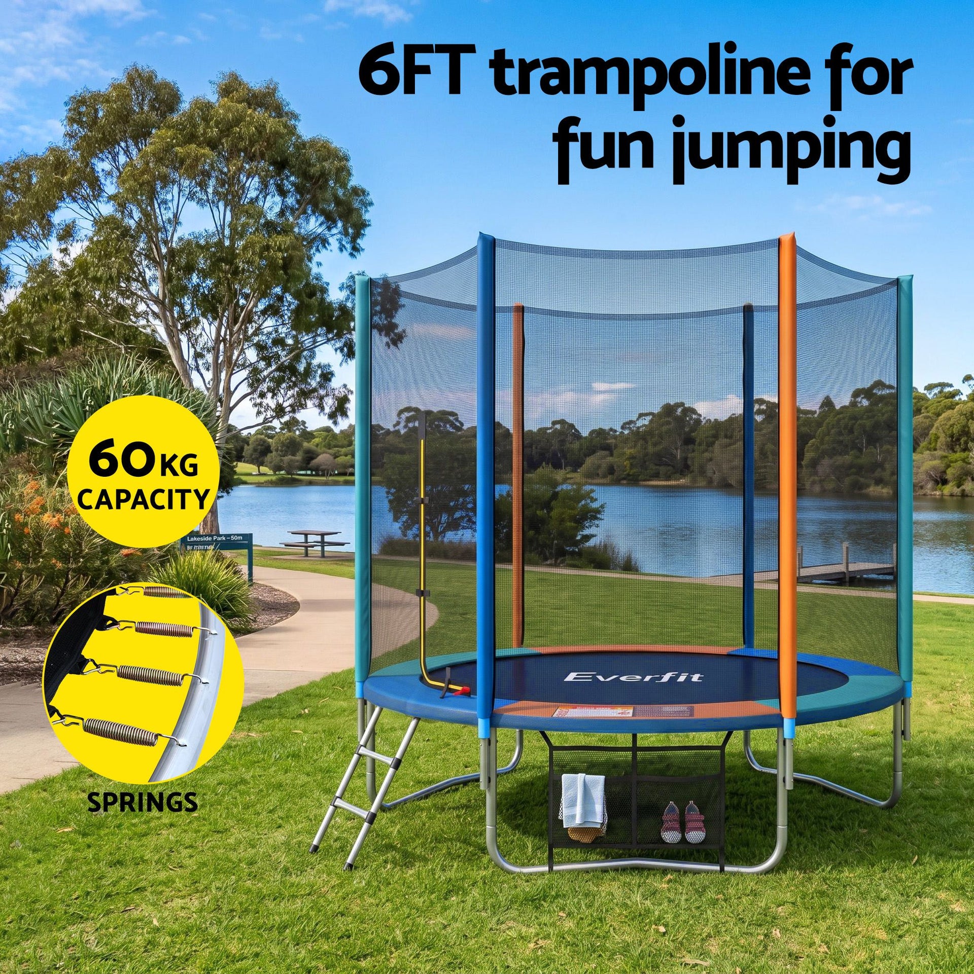 Everfit 6FT Kids Trampoline Rebounder with Enclosure Net Storage Bag Awezingly