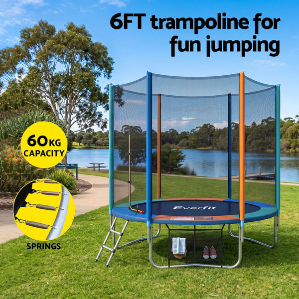 Everfit 6FT Kids Trampoline Rebounder with Enclosure Net Storage Bag Awezingly