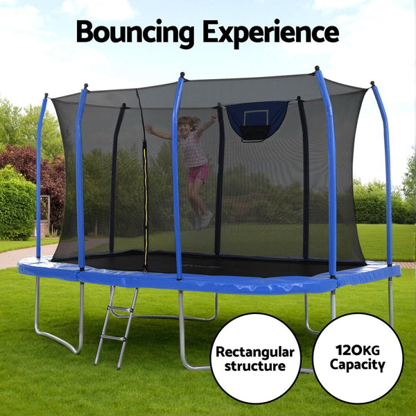 Everfit 12FT Trampoline Kids Rectangle Rebounder with Basketball Set Safety Net Awezingly