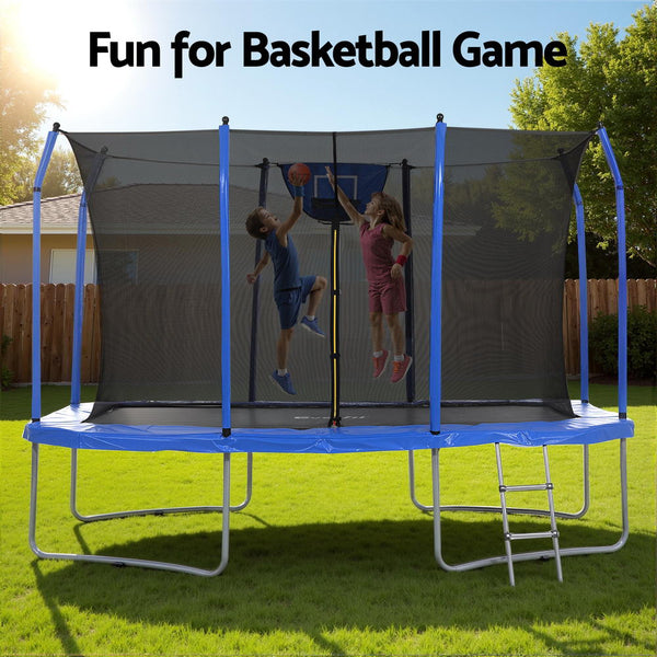 Everfit 12FT Trampoline Kids Rectangle Rebounder with Basketball Set Safety Net Awezingly