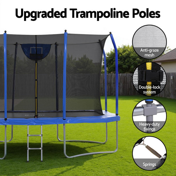 Everfit 12FT Trampoline Kids Rectangle Rebounder with Basketball Set Safety Net Awezingly