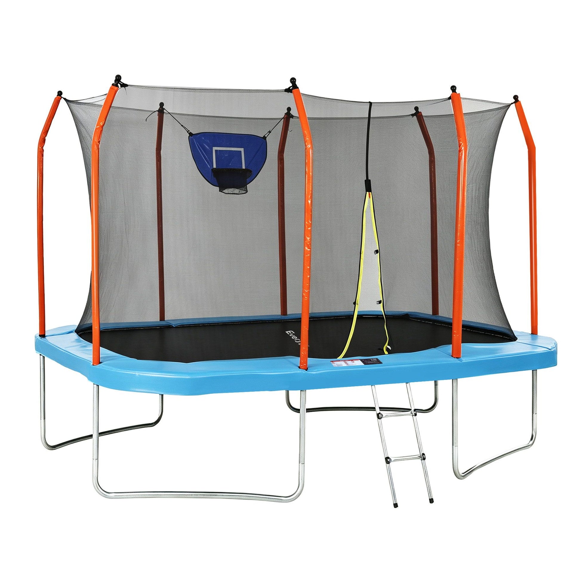 Everfit 12FT Kids Trampoline Rectangle Rebounder with Basketball Set Blue Awezingly