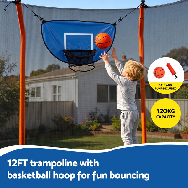 Everfit 12FT Kids Trampoline Rectangle Rebounder with Basketball Set Blue Awezingly