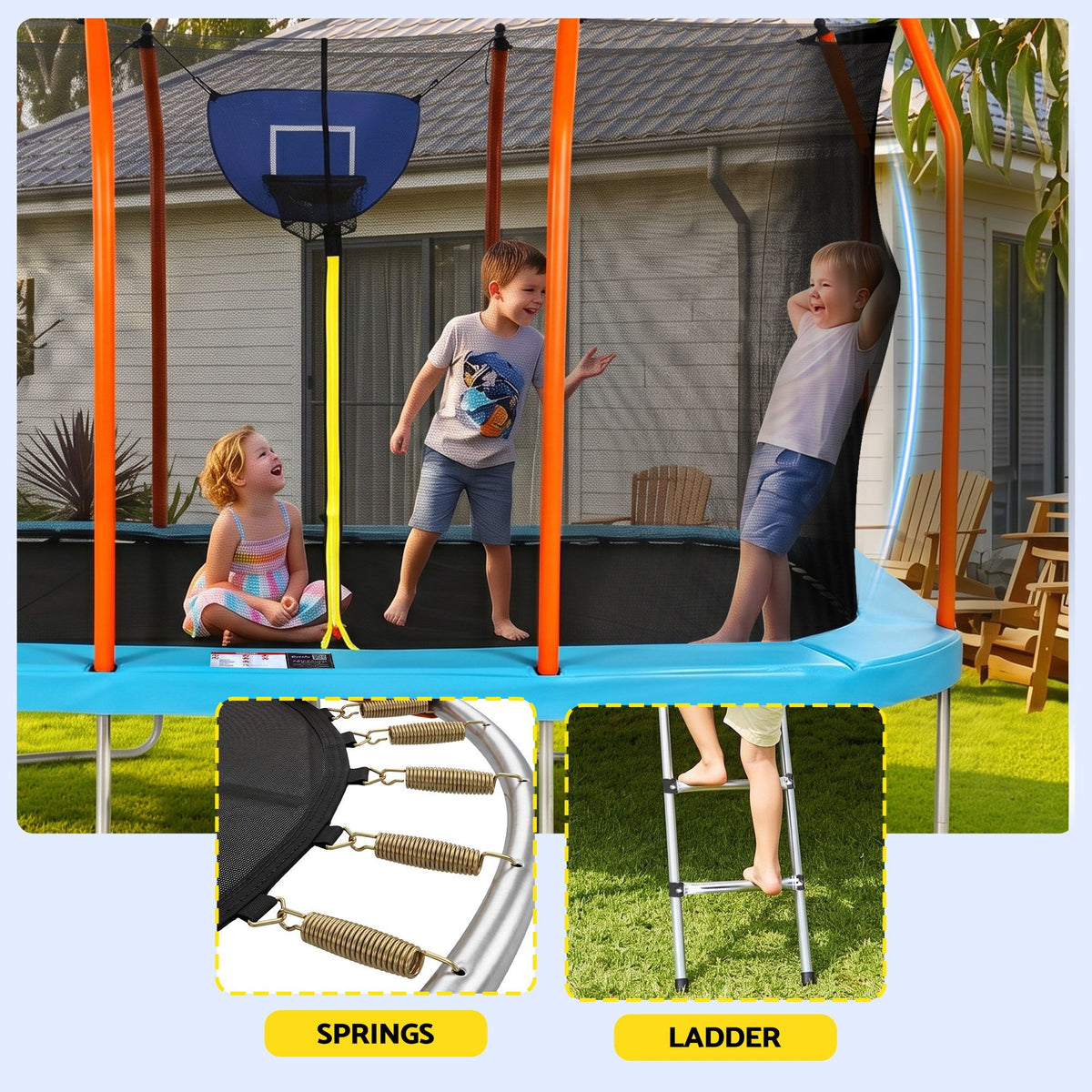 Everfit 12FT Kids Trampoline Rectangle Rebounder with Basketball Set Blue Awezingly