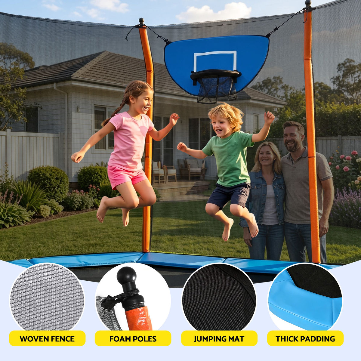 Everfit 12FT Kids Trampoline Rectangle Rebounder with Basketball Set Blue Awezingly