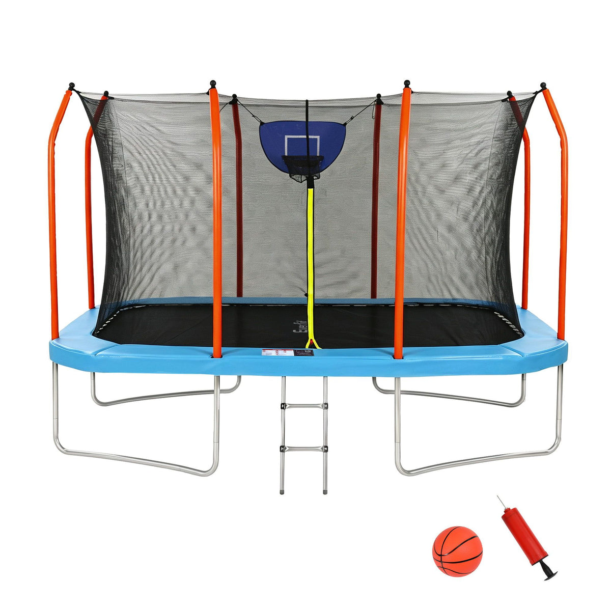 Everfit 12FT Kids Trampoline Rectangle Rebounder with Basketball Set Blue Awezingly