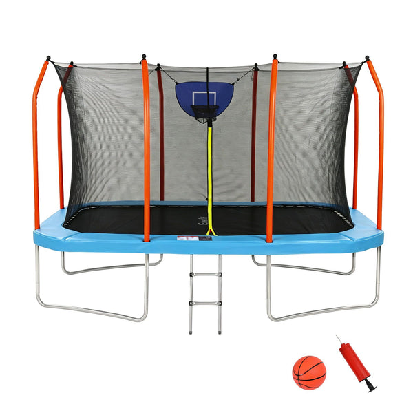 Everfit 12FT Kids Trampoline Rectangle Rebounder with Basketball Set Blue Awezingly